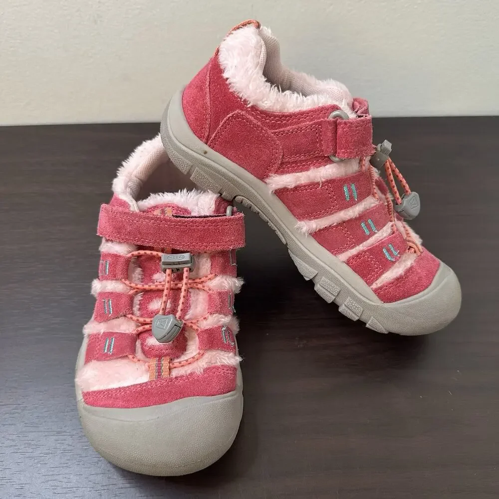 KEEN Newport H2 Pink/Gray Suede Faux Fur Lined Hook & Loop Sneakers US 1 Kids